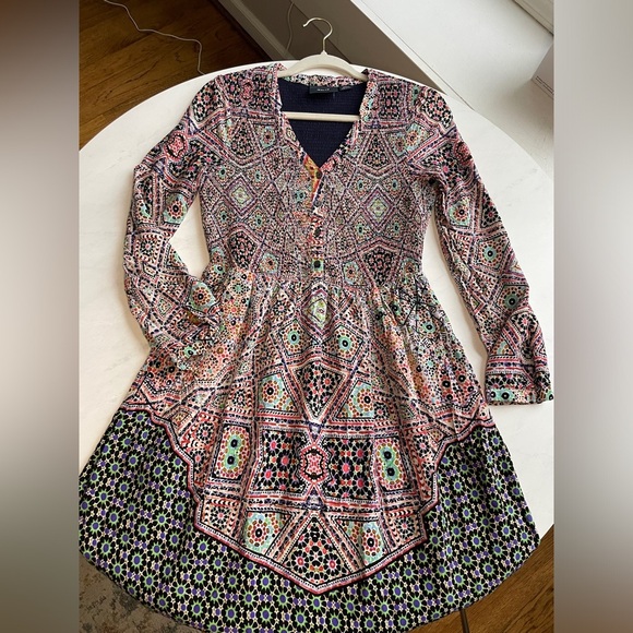 Anthropologie Maeve Multicolor Bohemian Floral Smocked Mini Dress Small - Picture 5 of 8